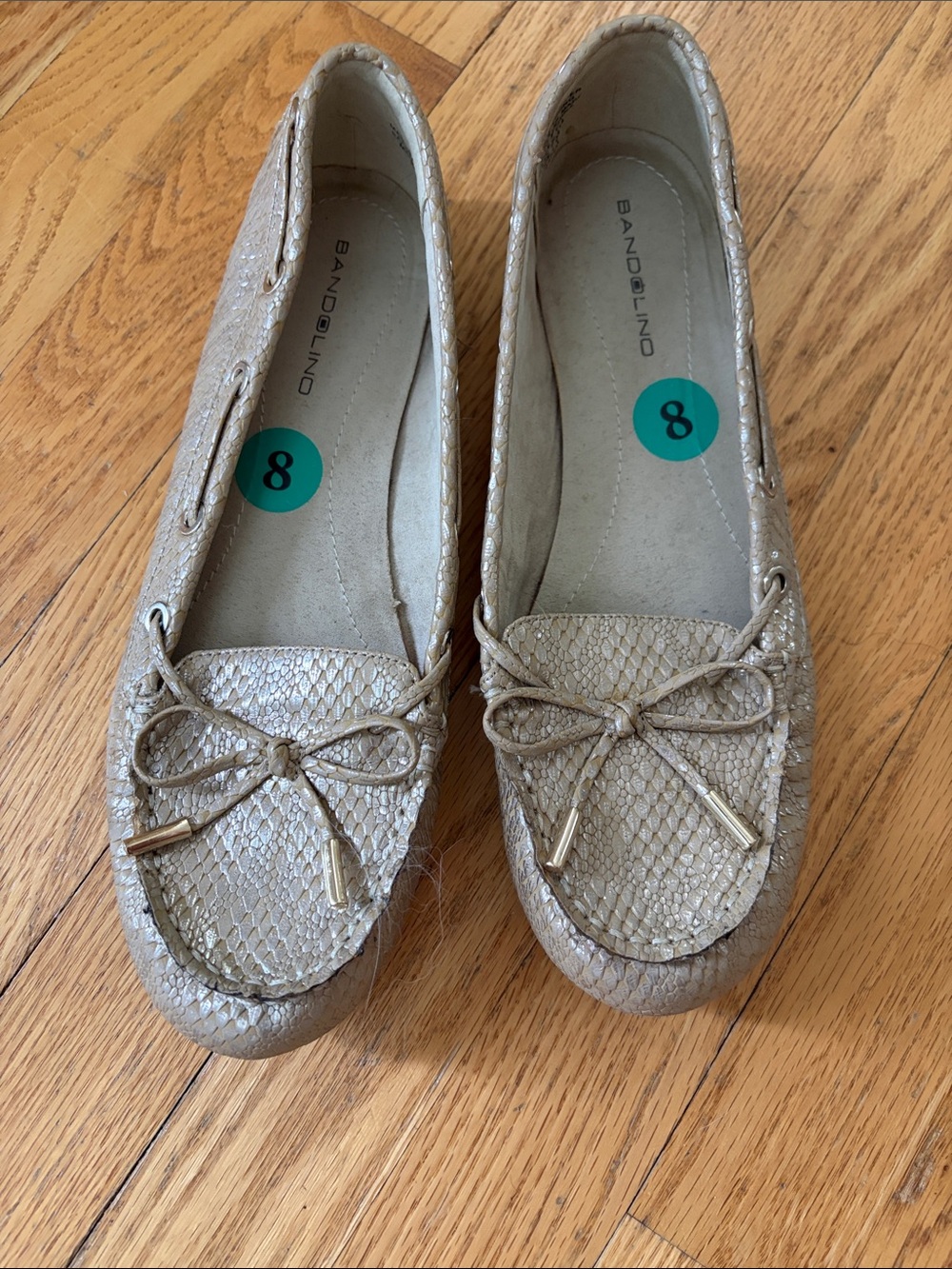 Bandolino Metallic Taupe Bow Moccasin Flats